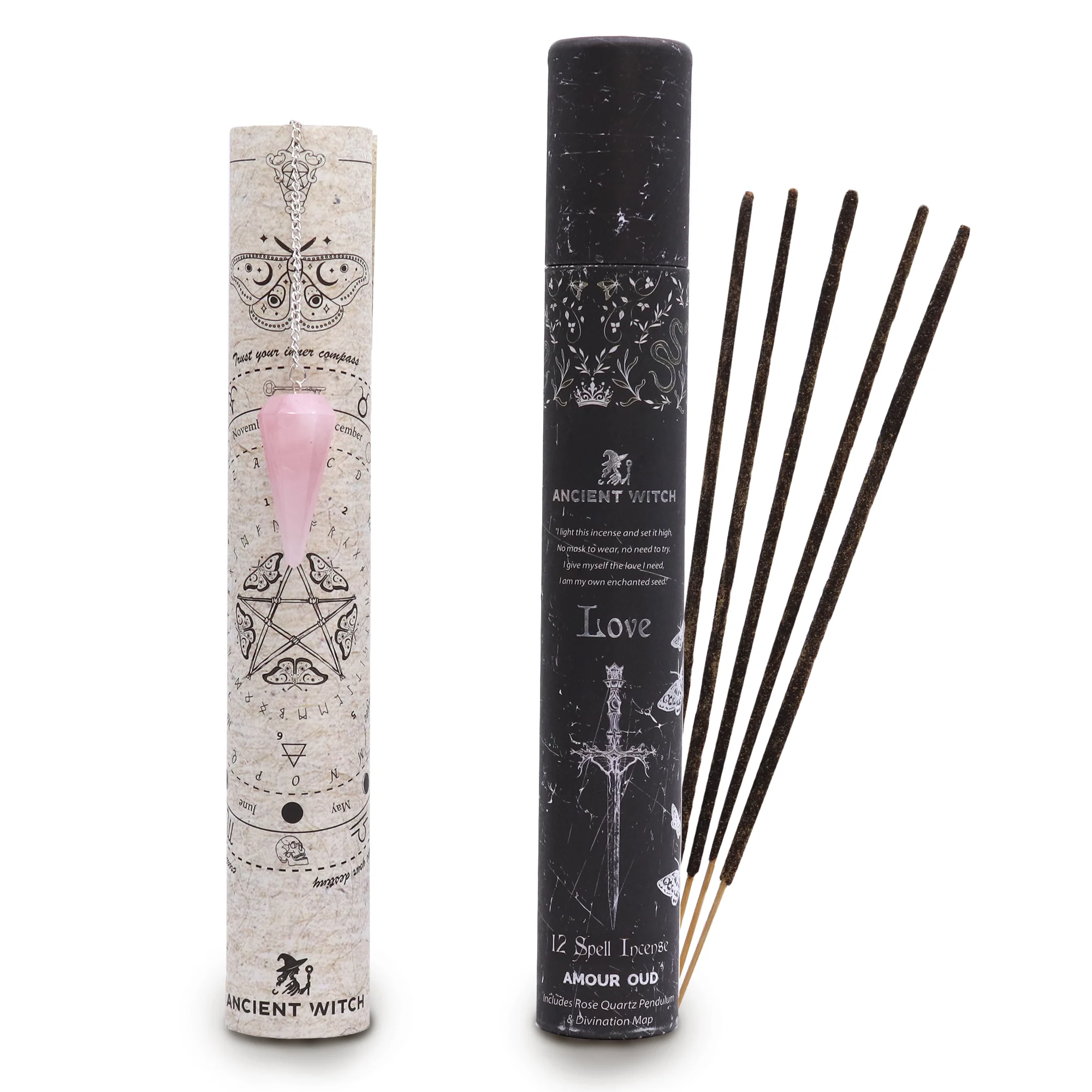 Ancient Witch Love Spell Incense with Rose Quartz Pendulum